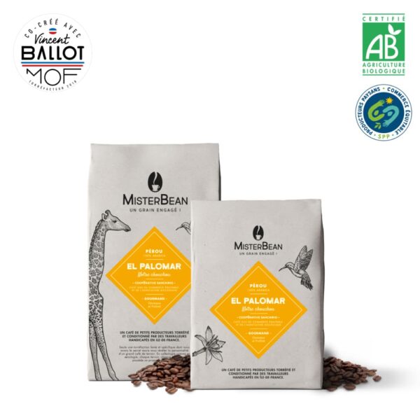 Café en grain BIO et équitable SPP 500g et 250g - MisterBean - El Palomar du Pérou - 100% arabica