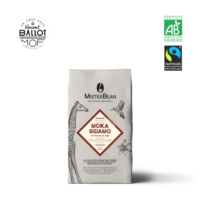 moka sidamo café en grain misterbean format 500g